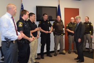 AG Zoeller talks with officers; Photo courtesy of Columbus Police Dept.