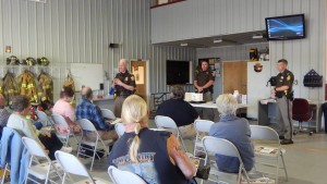 Sheriff Matt Myers speaks to an audience at a neighborhood meeting May 19th in Petersville at the Clay Township Volunteer Fire Department. Photo courtesy of the Sheriff's Department.