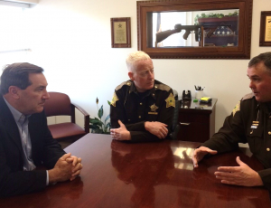 Senator Joe Donnelly, Bartholomew County Sheriff Matt Myers, and Chief Deputy Maj. Chris Lane; photo courtesy of the BCSD