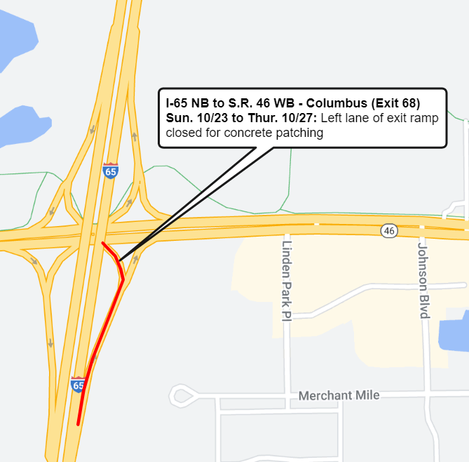 Concrete patching to close Interstate 65 exit lane